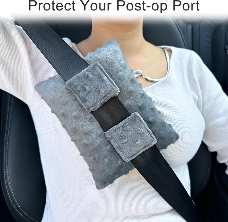 HapiPoppy Port Pillows Chemo Port Pillow for Seatbelt Chest Protector Chemo Patients Pacemaker Heart Surgery Recovery Support Cushion Gifts Women Minky Dot Dark Gray - Image 3